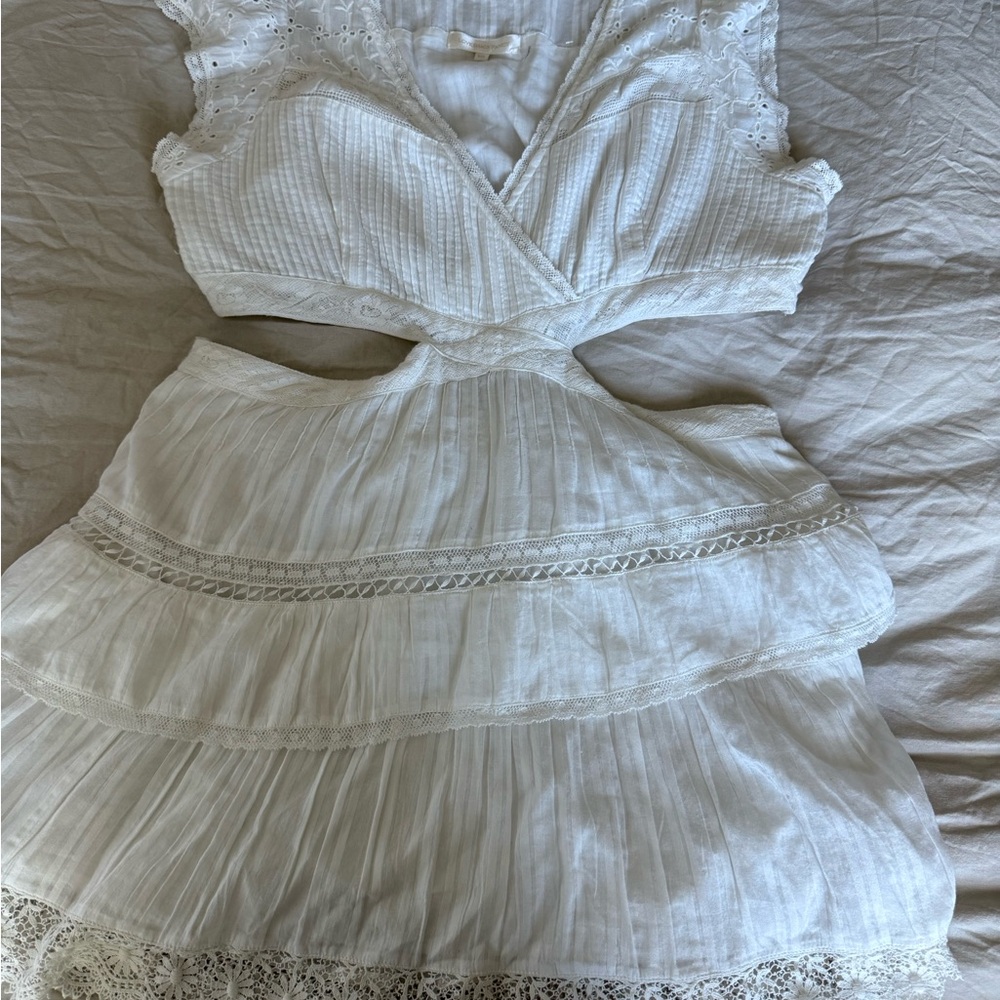 LoveShackFancy Cream Lace Midi Dress